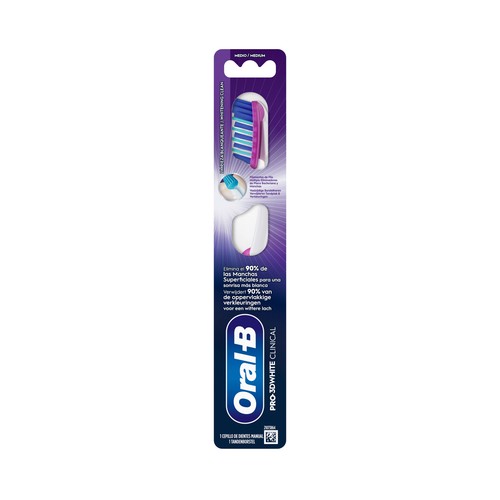 ORAL-B Pro 3d white clinical Cepillo de dientes filamentos medios, blanqueante y eliminador de manchas.