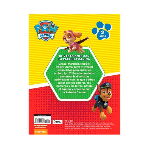 Paw patrol. Cuaderno de vacaciones (2 años), cuaderno de actividades. CLIPER