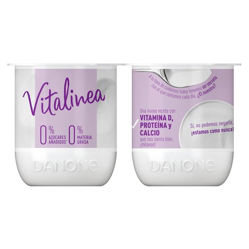 VITALINEA Yogur desnatado 0% materia grasa, natural  de Danone 4 x 120 g.