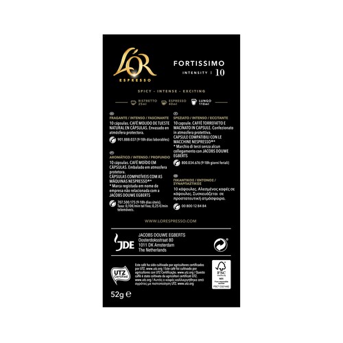 L"OR ESPRESSO Café en cápsulas Fortíssimo I10, 10 uds.