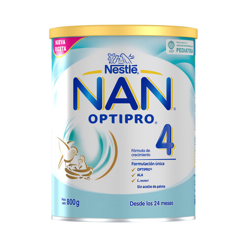NAN Leche (4) infantil de continuación en polvo, con hierro y 13 vitaminas, a partir de 24 meses NAN Optipro 800 g.
