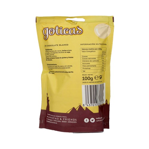 MAÑOCAO Snack de goticas de chocolate blanco 100 g.