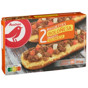 AUCHAN Baguettes con queso Edam, carne de vacuno, tomate y cebolla 2 x 125 g. Producto Alcampo