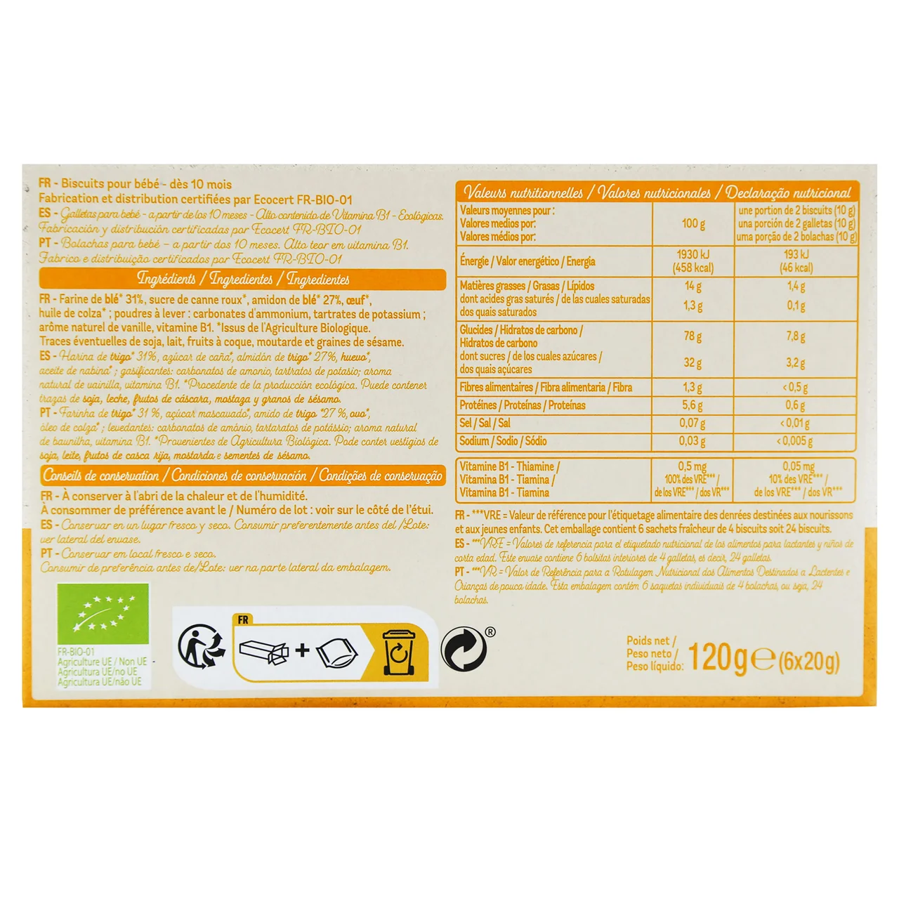 ALCAMPO BABY Bio Galletas ecológicas para bebé a partir de 10 meses 6 x 4 uds.