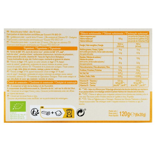 ALCAMPO BABY Bio Galletas ecológicas para bebé a partir de 10 meses 6 x 4 uds.