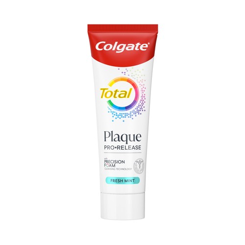 COLGATE Total prevención activa + expert Pasta de dientes de uso diario con espuma de precisión y acción anti-placa, sabor menta fresca 75 ml.