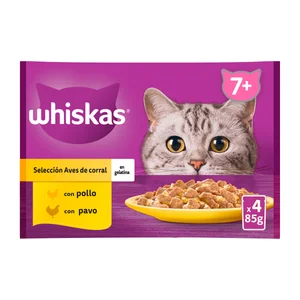 WHISKAS Pienso húmedo para gatos bolsa senior gelatina WHISKAS 4x85 gr.