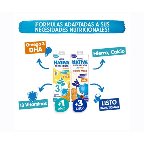 NESTLÉ Leche (2) de crecimiento con cereales, a partir de 3 años NESTLÉ Junior 6 x 1 l.