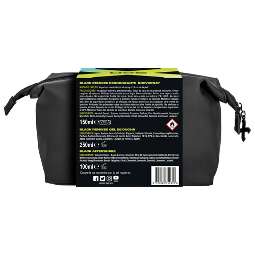 AXE Black remixed by BZRP Neceser con cierre de cremallera con productos para la higiene masculina.
