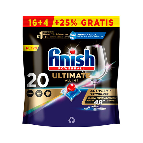FINISH Ultimate Detergente en pastillas para lavavajillas,, para una limpieza y brillo profundos 32 uds.