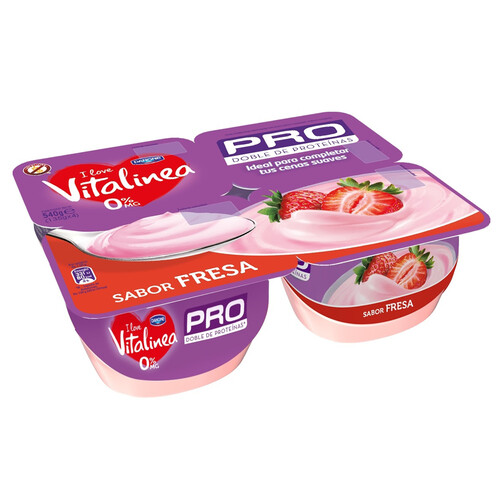 VITALINEA Yogur desnatado con sabor a fresa y doble de proteínas VITALINEA Pro de Danone 4 x 135 g.