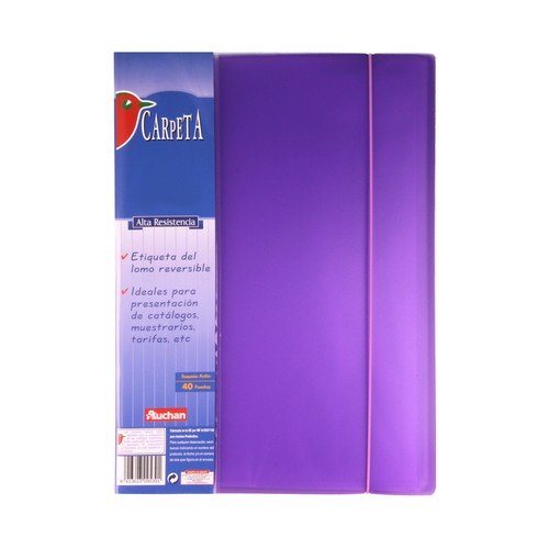 Carpeta clasificadora con 40 fundas tamaño A4 con tapas de poliuretano rígido. PRODUCTO ALCAMPO.