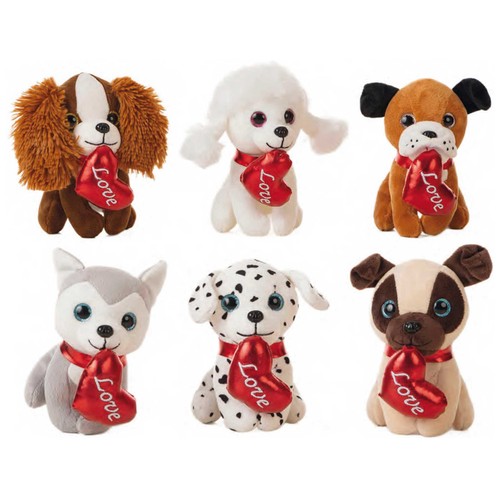 Peluche Perritos con corazón 16cm, ideal para San Valentín, modelos surtidos, CREACIONES LLOPIS