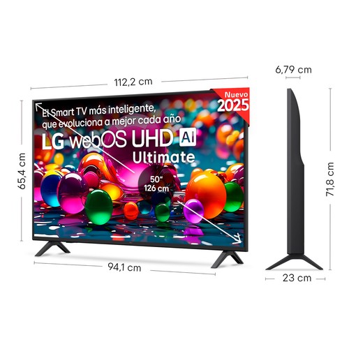 Televisión 127 cm (50") LED LG 50UA75006LA, 4K, Ultra HD, Smart TV, WebOS25 IA, Alexa Google Assistant, USB, 3HDMI, color negro, 60Hz.