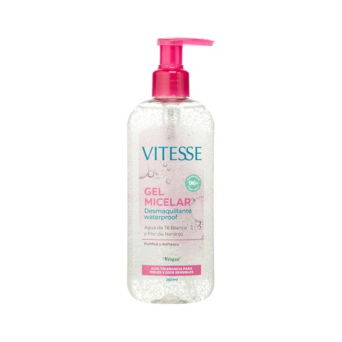 VITESSE Gel micelar desmaquillante waterproof para pieles y ojos sensibles 250 ml.