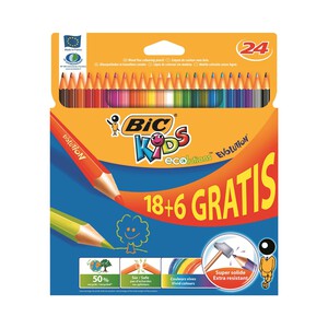 Imagen de Caja con 24 lápices para colorear, con mina extra dura y hechos de madera reciclada al 50% BIC Kids evolution.