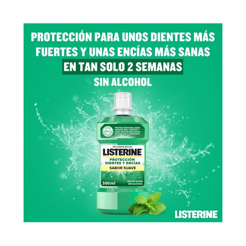 LISTERINE Enjuague bucal de uso diario, sin alcohol y con sabor a menta suave 500 ml.