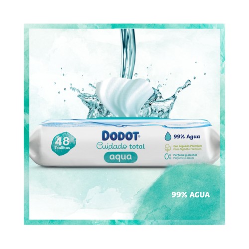 DODOT Toallitas húmedas para bebé con fibras 100% de origen vegetal DODOT Cuidado total aqua 3 x 48 uds.