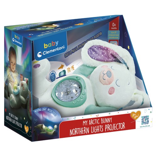 Peluche Conejito Polar Aurora Boreal con luz y sonido, juguete relajante +0 Meses, Baby CLEMENTONI