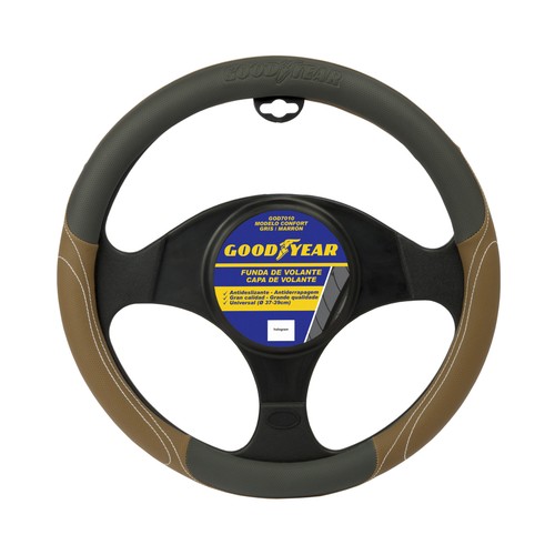 Cubre de volante gris y marrón, GOODYEAR.