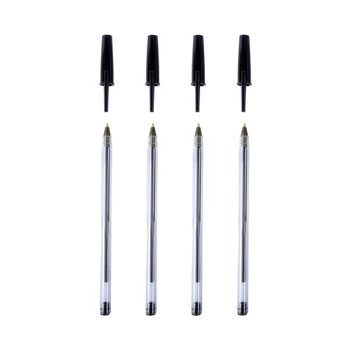 Pack 4 bolígrafos capuchón color negro recargable. ALCAMPO