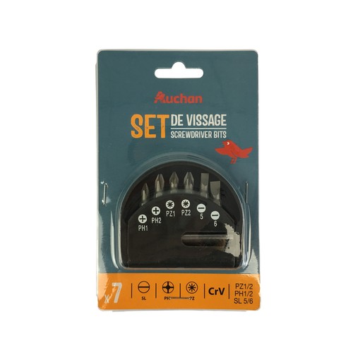 Set de 7 puntas para taladro eléctrico, PZ1 2, PH1 2, FLAT 5.6, ALCAMPO.