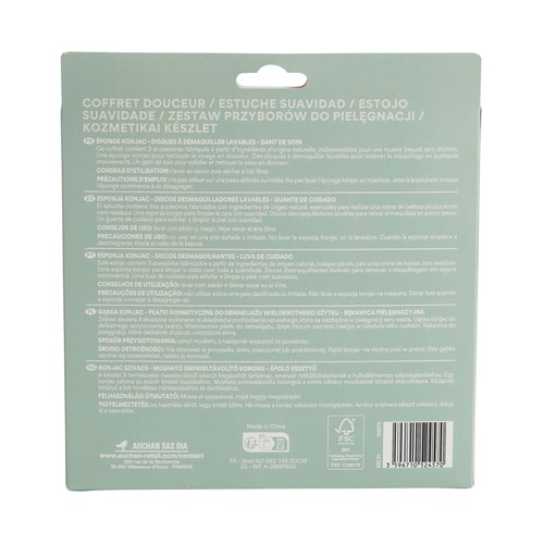 COSMIA Estuche con esponja Konjac, discos desmaquillates lavables (6 uds) y guante exfoliante.