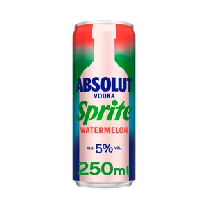 SPRITE Combinado de Absolut vodka watermelon con sprite sabor sandía lata 250 ml.