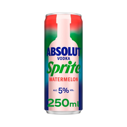 SPRITE Combinado de Absolut vodka watermelon con sprite sabor sandía lata 250 ml.