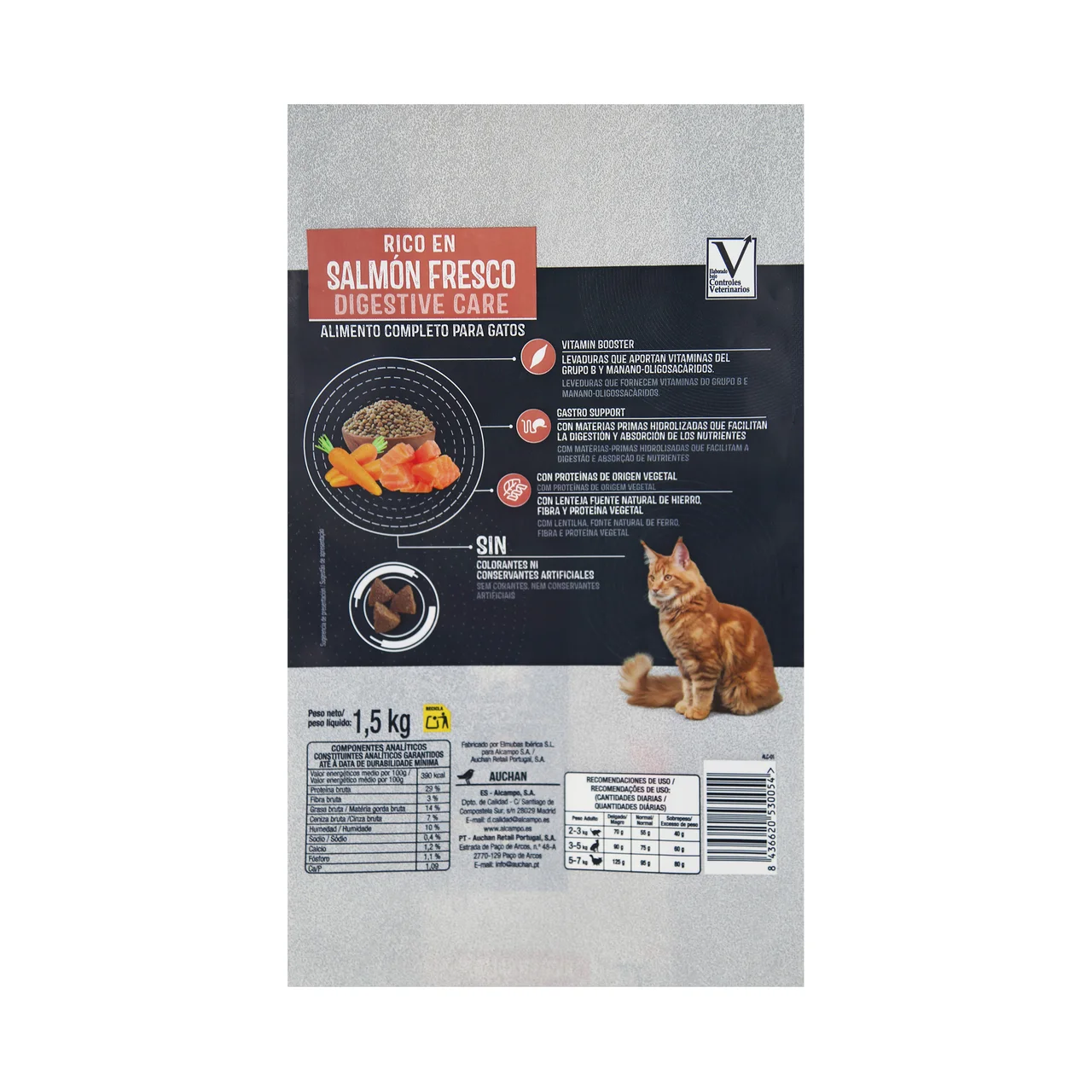 PRODUCTO ALCAMPO Alimento de gato seco estómagos sensibles 1,5 kg.