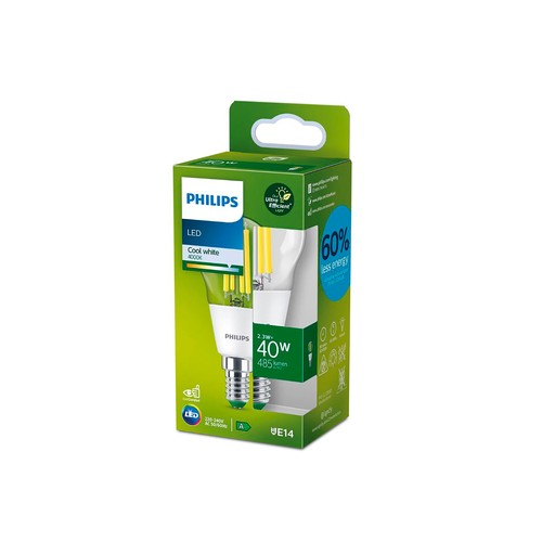Bombilla LED E14, 40 W, luz blanca 4000K, 485lm, PHILIPS.