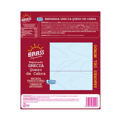 BRASS Empanada de queso de cabra, receta tradicional de Grecia 140 g.