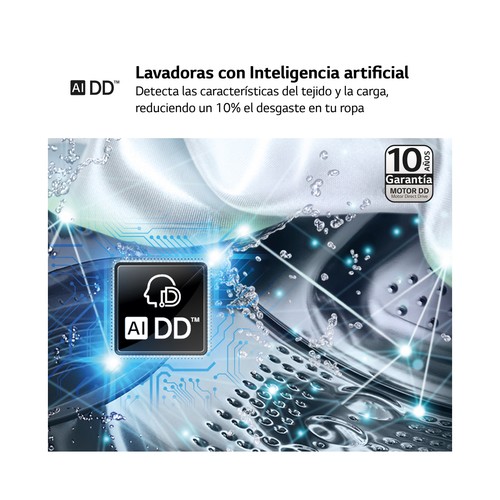 Lavadora LG F4WR6010A0W 10KG, clasificación energética: A, 1400RPM, H: 85cm, A: 60cm, F: 56,5cm.