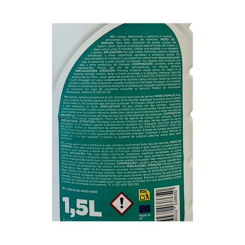 EKOSAN Gel para el WC con aroma a pino, 3 en 1, limpia, desincrusta y perfuma, 1,5 l.