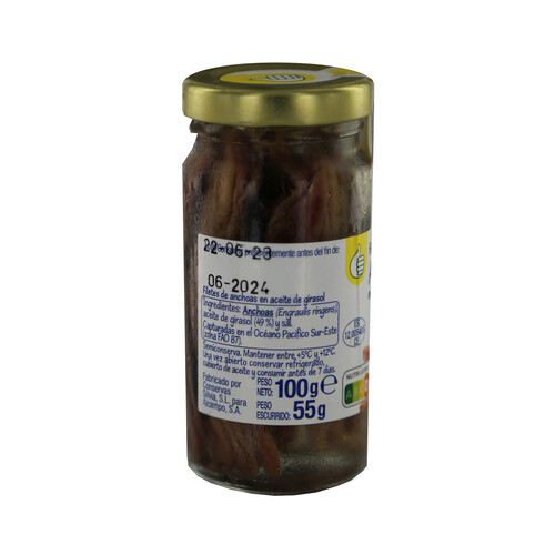 PRODUCTO ECONÓMICO ALCAMPO Filetes de anchoa en aceite de girasol PRODUCTO ECONÓMICO ALCAMPO 100 g.