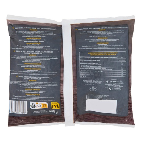 AUCHAN Kebab de pollo en láminas - 600g.