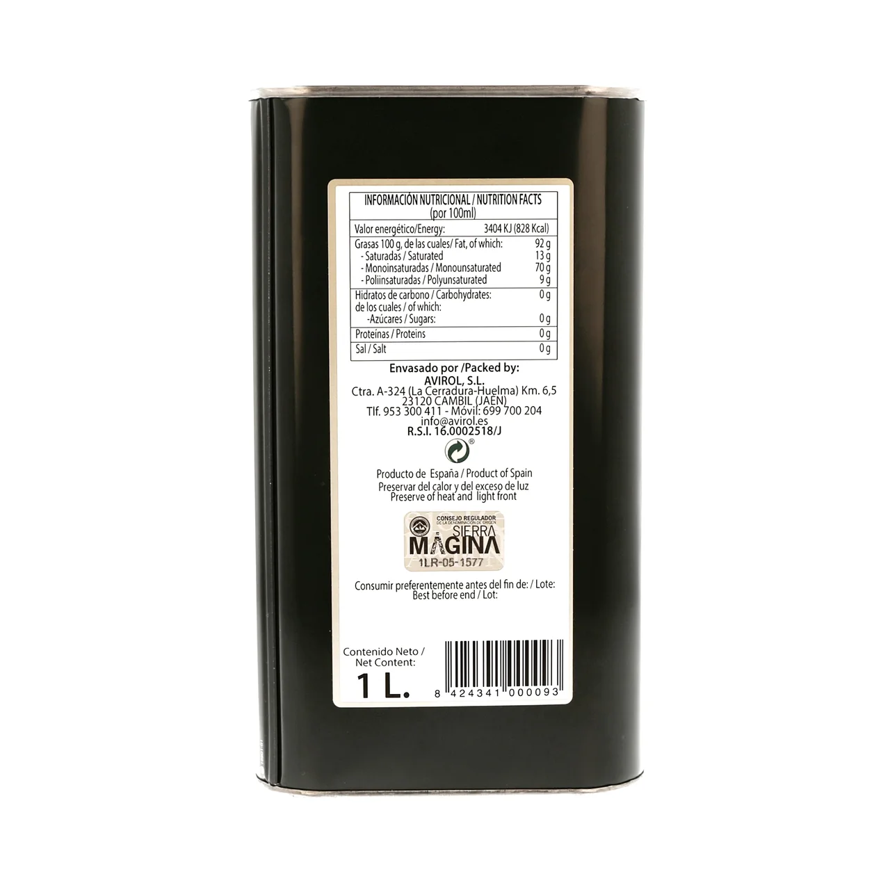 Aceite de oliva Virgen Extra lata 1 l.
