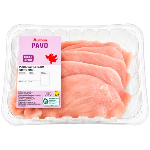 AUCHAN Filetes de pechuga de pavo extrafinos Producto Alcampo.