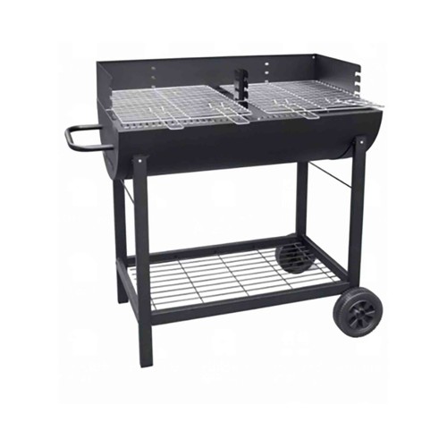 Barbacoa carbón rectangular con ruedas, área de cocinado de 85x46cm.y 2 parrillas, medidas totales 86x48x94cm, TRESDOGAR.
