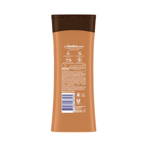 VASELINE Cocoa radiant Loción corporal hidratante, con manteca de cacao, para pieles secas 400 ml.