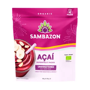 SAMBAZON Puré de Açai sin azúcar de origen ecológico 4 x 100 g.