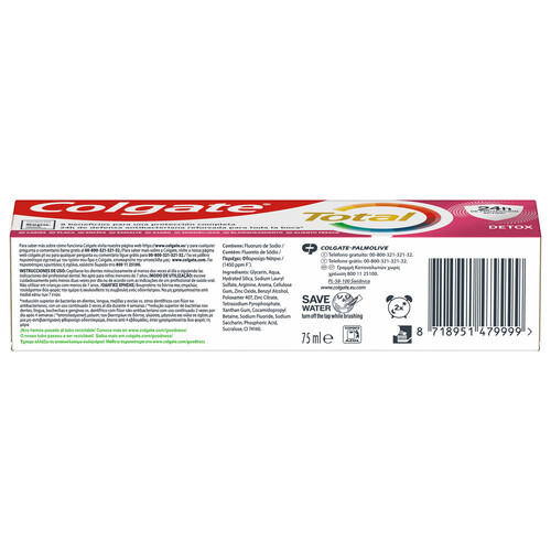 COLGATE Total detox Pasta de dientes con flúor y 24 horas de protección activa 75 ml.