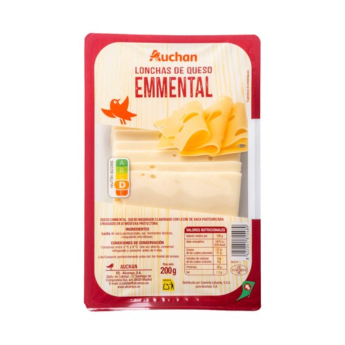 AUCHAN Queso Emmental en lonchas 200 g Producto Alcampo.