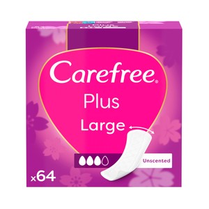 CAREFREE Salvaslips (protegeslips) extra largos, super absorbentes, sin fragancia 64 uds.