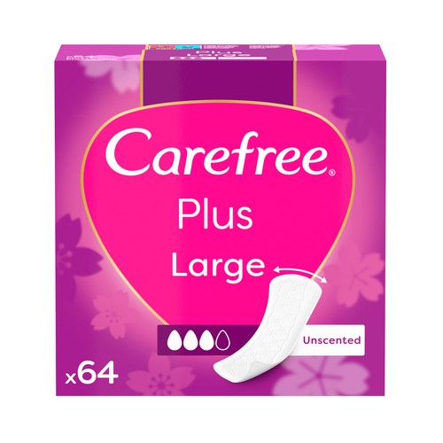 CAREFREE Salvaslips (protegeslips) extra largos, super absorbentes, sin fragancia 64 uds.