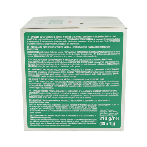 PRODUCTO ALCAMPO Café Lungo intenso, intensidad 5 en cápsulas PRODUCTO ALCAMPO 30 uds. 210 g.