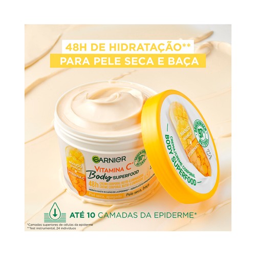 GARNIER Superfood Loción corporal nutri-iluminadora con mango y vitamina C, para pieles secas 400 ml.