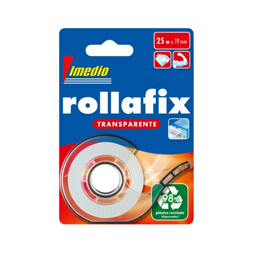 Rollo de celo transparente, 25 metros con dispensador, IMEDIO.