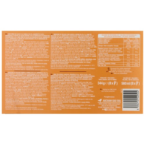PRODUCTO ALCAMPO Mini conos de helado de vainilla (4) y helado de chocolate (4) 8 x 70 ml.