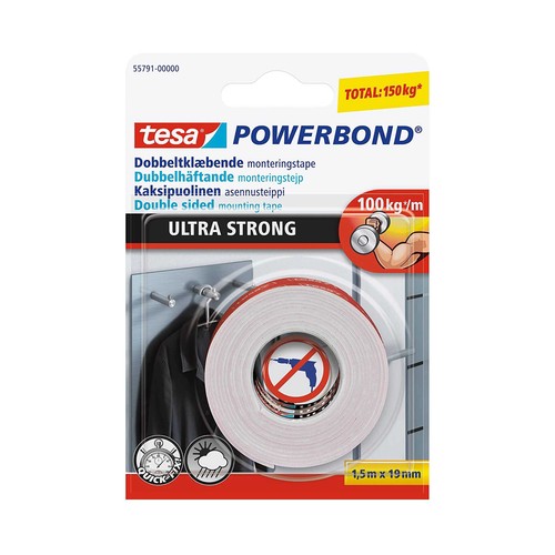 Cinta de doble cara, 1,5M x 19mm, TESA Powerbond Ultra Strong.